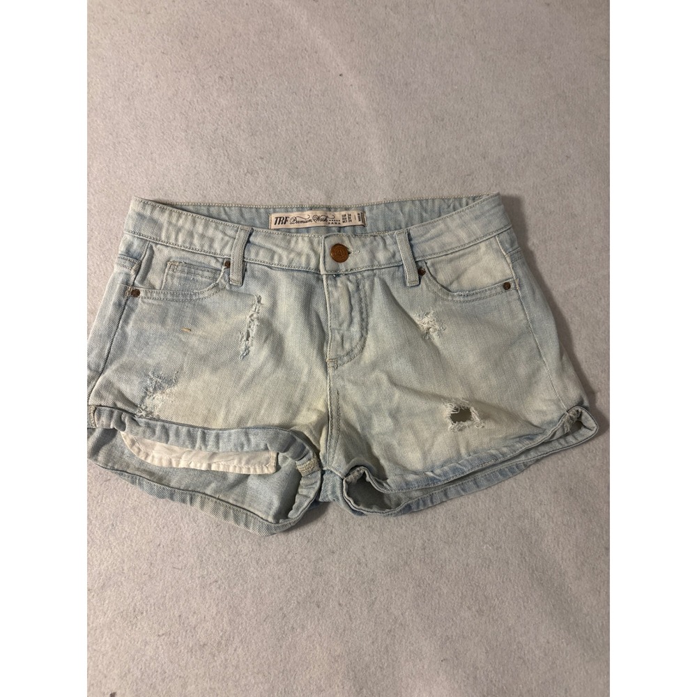 Zara TRF Premium Wash Light Blue Distressed Denim Shorts‎ Womens Size 2 US 02